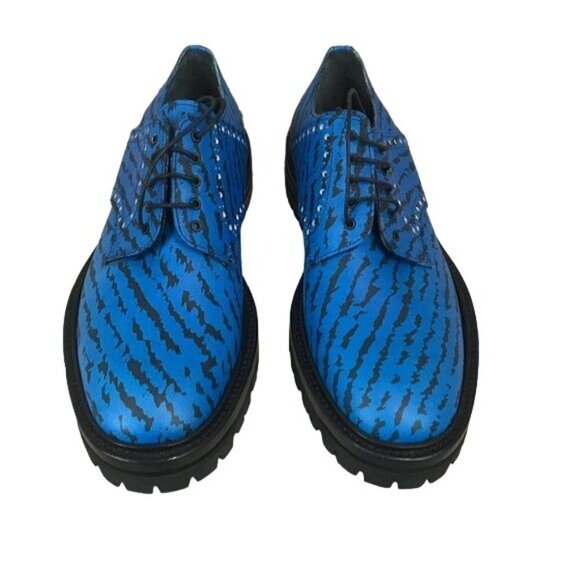 Lanvin US Size 7 Electric Blue & Black Lace Up Leather Derby Dress Shoes Oxfords main image 5